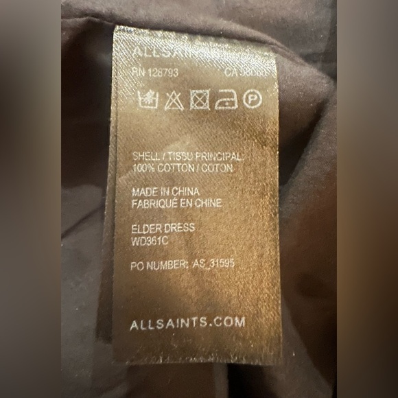 All Saints Black Cotton Shirt Dress with Pockets - size 10 - Picture 5 of 5